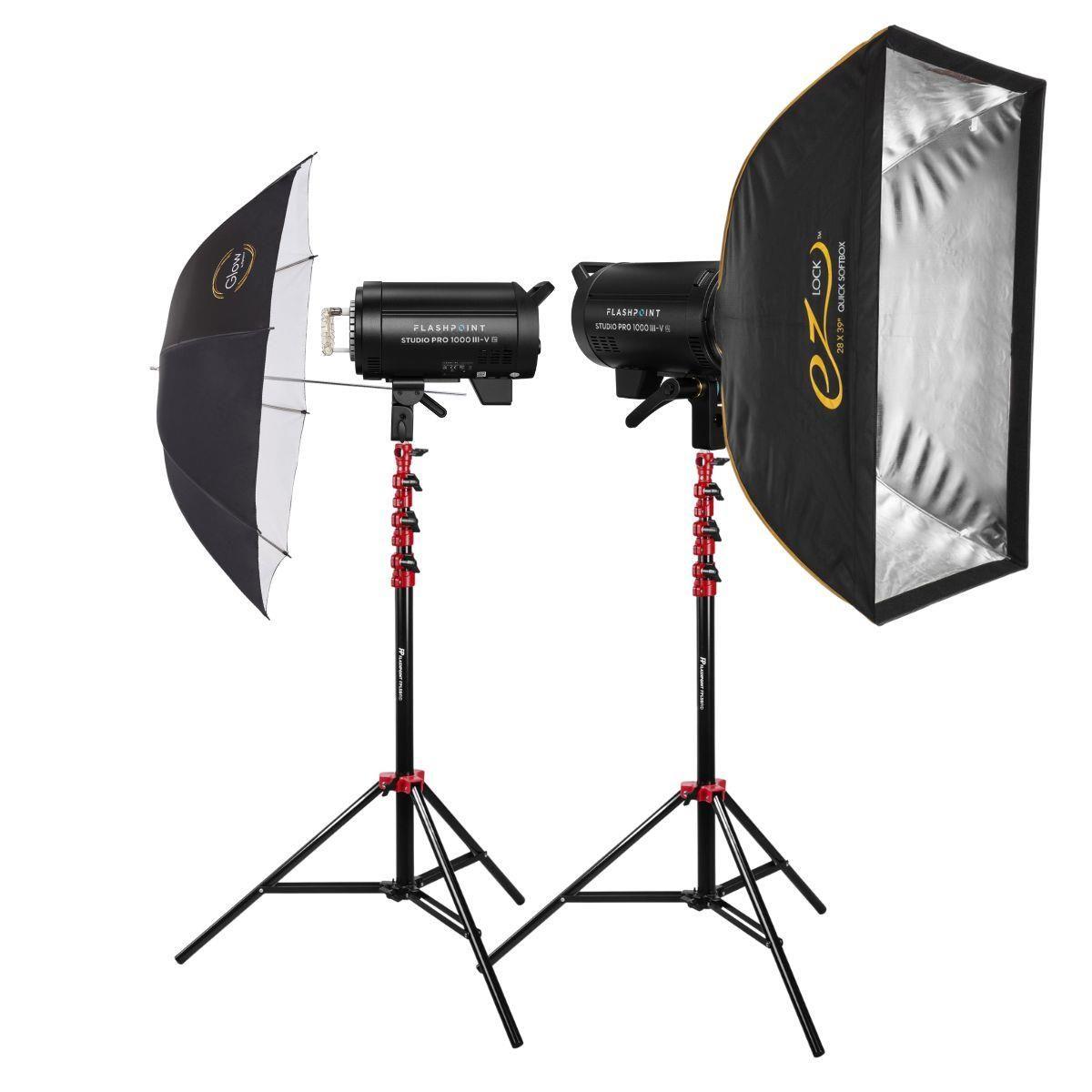 Image of Flashpoint Studio Pro 1000 III-V R2 2-Light Kit with Stands